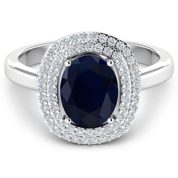Solid 14 Kt White Gold Midnight 2 Ct Blue Sapphire Diamond Ring