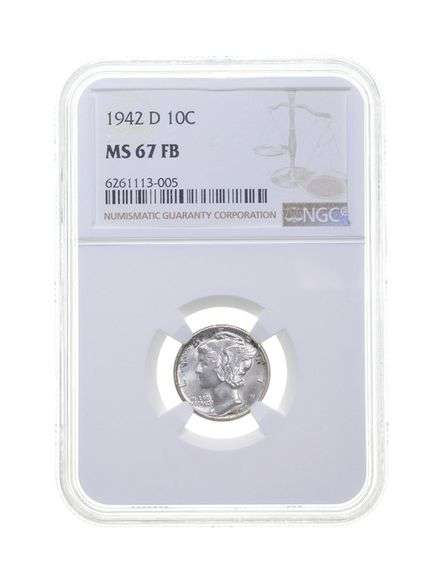 MS67 FB 1942-D Mercury Silver Dime - Graded NGC