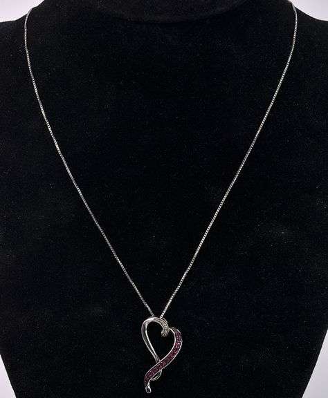 Ruby Heart Pendant Necklace In Sterling Silver