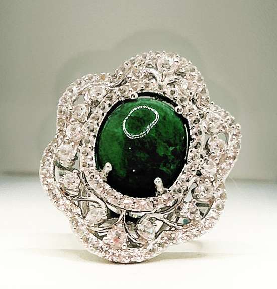 7.0+ Carat Emerald and White Sapphire Sterling Sliver Ring. Gorgeous!