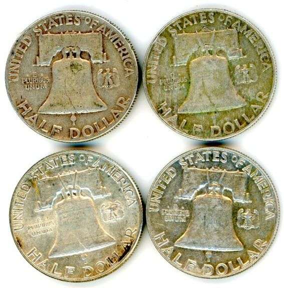 4 Different Silver Franklin Half Dollars 1951-1963-D