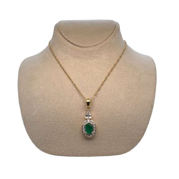 10K GOLD PENDANT WITH EMERALD AND DIAMONDS
