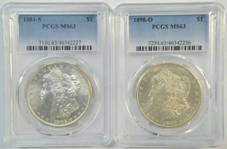 Choice BU 1881-S & 1898-O Morgan Silver Dollars. PCGS MS63