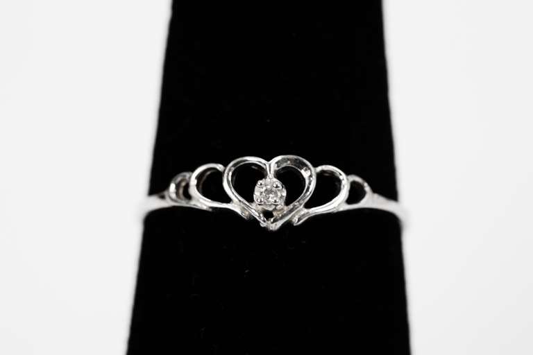 10k White Gold White CZ Solitaire Heart Promise Ring Size 6.75