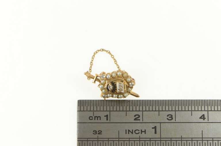 10K Yellow Gold Victorian Phi Delta Theta Diamond Enamel Pin/Brooch