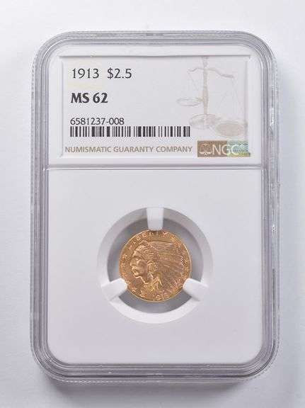 MS62 1913 $2.50 Indian Head Gold Quarter Eagle NGC