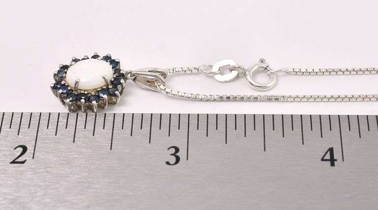 Opal And Blue Sapphire Pendant Necklace In Sterling Silver