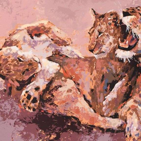 Lioness & Her Cubs by Mark King (1931-2014)