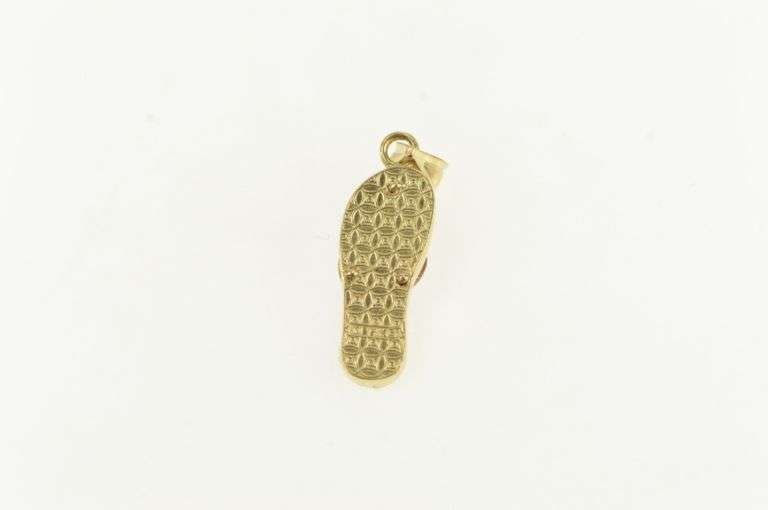 14K Yellow Gold Pink Sim. Opal Inlay Two Tone Flip Flop Charm/Pendant