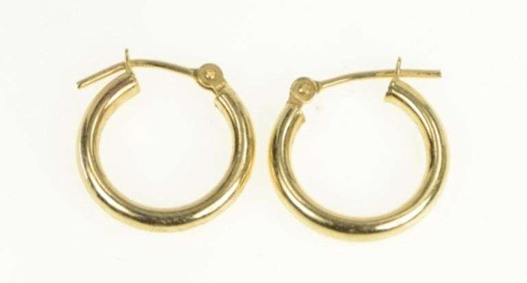 10K Yellow Gold 14.9mm Classic Vintage Simple Round Hoop Earrings