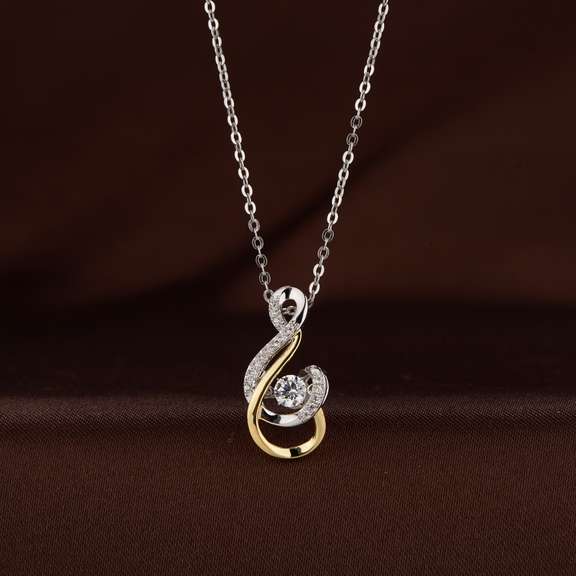 Beautiful two tone Platinum over 925 sterling silver with center stone dancing Pendant