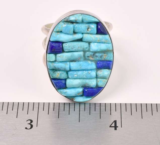 Blue Turquoise And Lapis Lazuli Ring In Sterling Silver