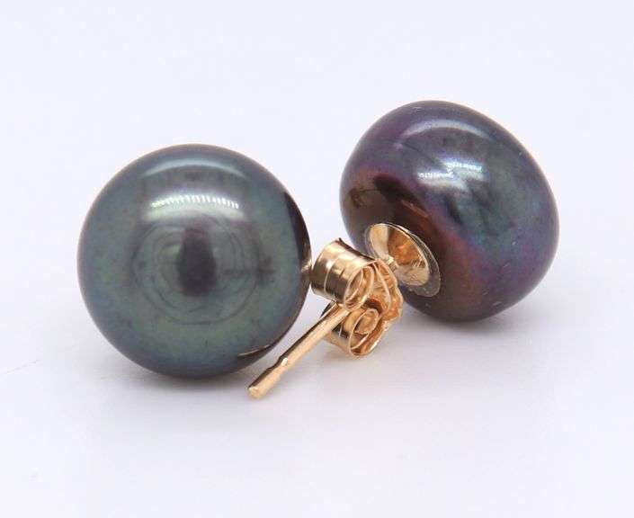 Yellow Gold Button Pearl Stud Earrings