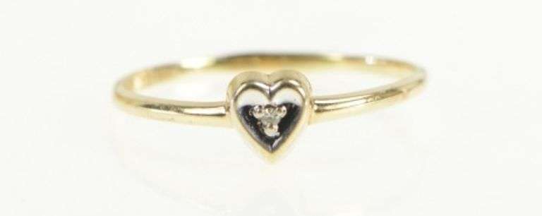 10K Yellow Gold Diamond Inset Heart Love Symbol Promise Ring