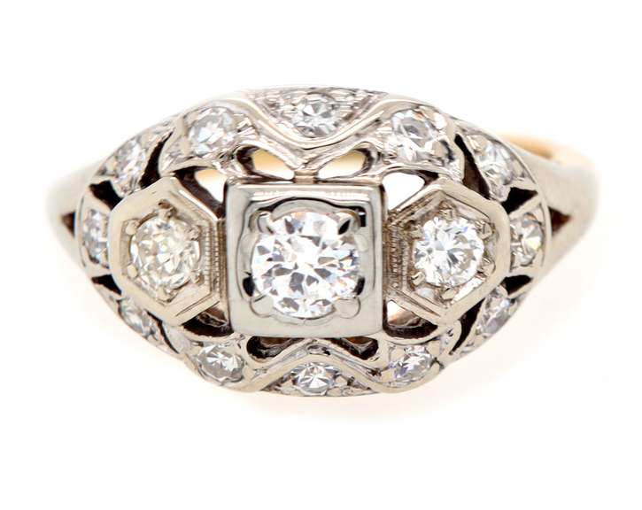 Vintage 0.75ctw Diamond Two Tone Filigree Ring in 14K