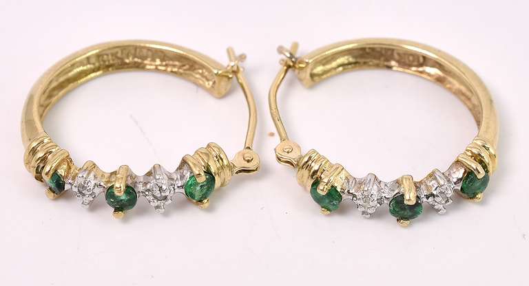 Ravishing Emerald and Diamond Earrings In Yellow Gold