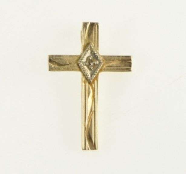 14K Yellow Gold Vintage Diamond Cross Christian Faith Charm/Pendant