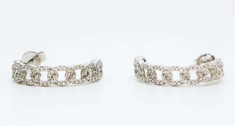 Massive 18k White Gold Diamond Studded Curb Chain Earrings