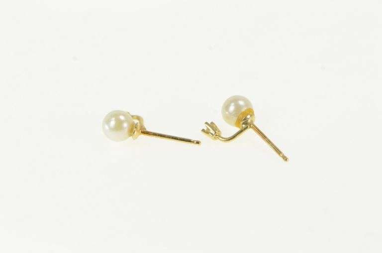 14K Yellow Gold Pearl Diamond Accent Classic Vintage Stud Earrings