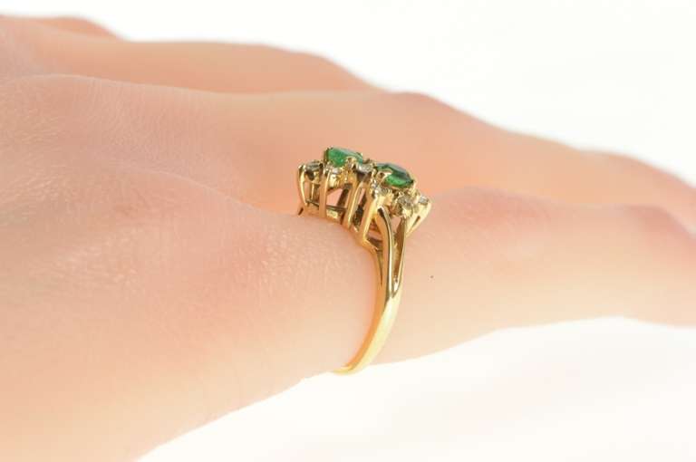 14K Yellow Gold Natural Emerald Diamond Flower Halo Bypass Ring