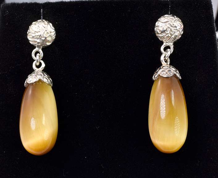 Tiger's Eye Gem Earrings In Sterling Silver