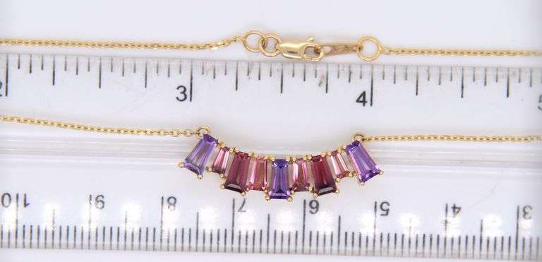 Stunning Tapered Baguette Amethyst, Garnet and Tourmaline Bar Necklace
