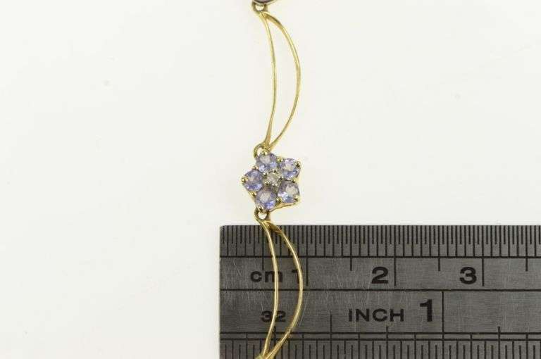 14K Yellow Gold Tanzanite Diamond Flower Heart Chain Necklace