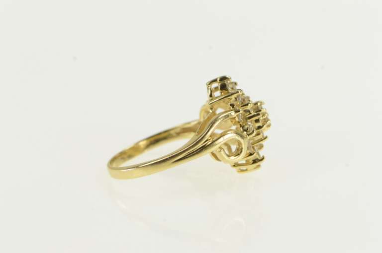 14K Yellow Gold Retro Diamond Cluster Vintage Statement Ring