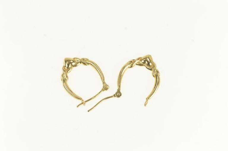 14K Yellow Gold Puffy Heart Love Symbol Claddagh Hoop Earrings