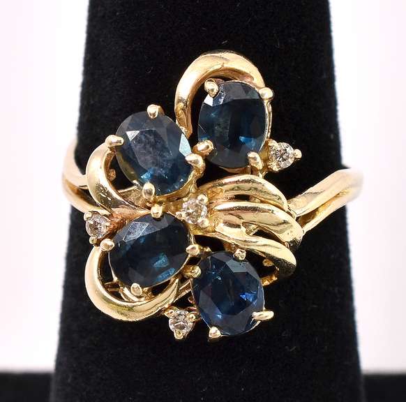 Sparkling Blue Sapphire Ring In 14K Yellow Gold