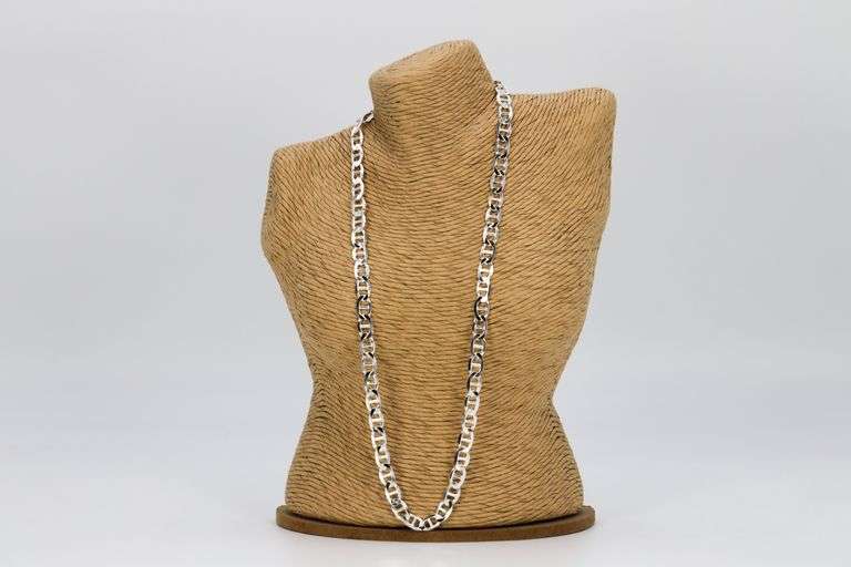 Sterling Silver Flat Marina Link Chain 8.2mm 925 Italy Anchor Mariner Necklace 28"