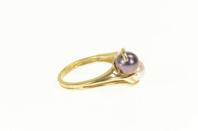 14K Yellow Gold Purple & White Pearl Diamond Bypass Statement Ring