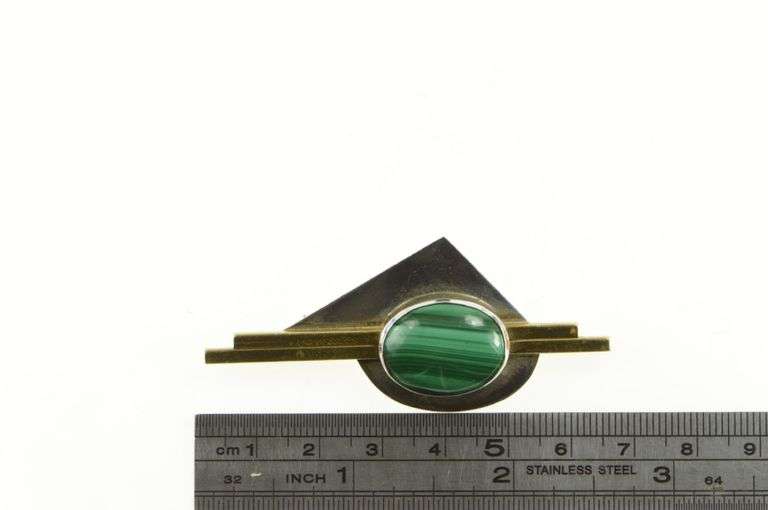 Sterling Silver Modernist Malachite Cabochon Geometric Pin/Brooch