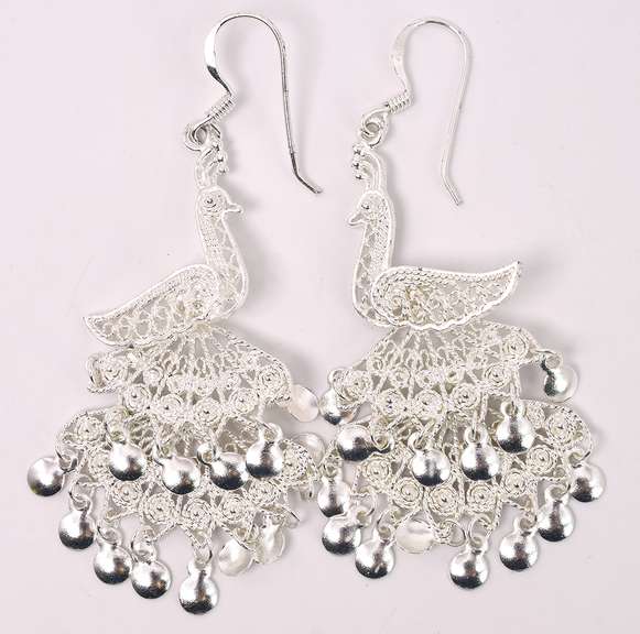 Peacock Dangle Earrings In Sterling Silver