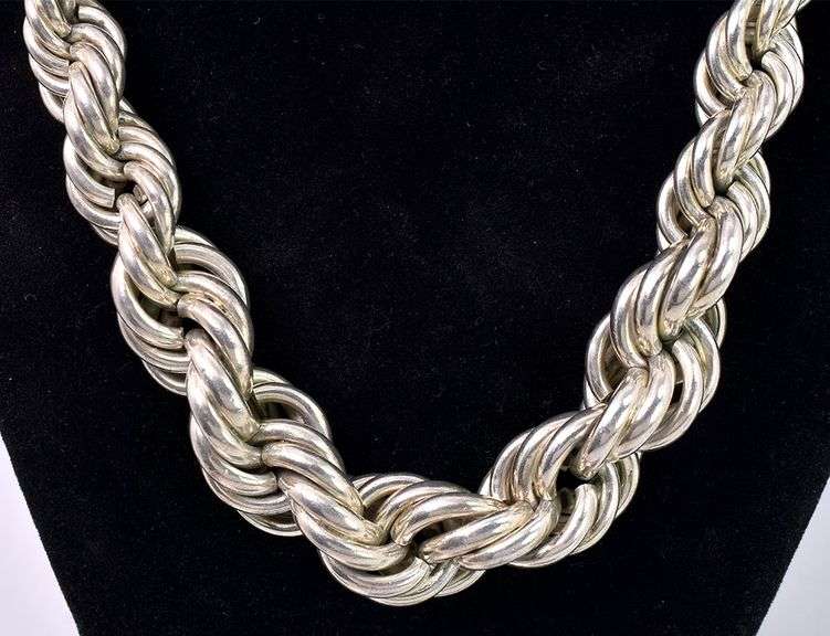 Thick Rope Chain Necklace In Sterling Silver