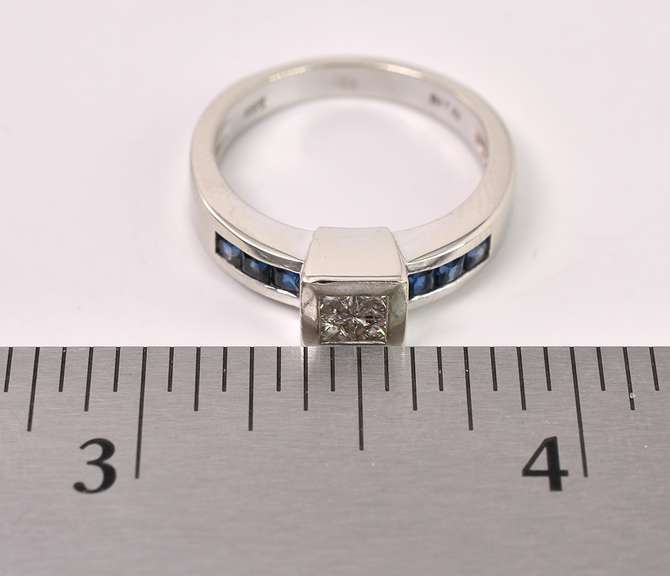 Stunning Diamond And Blue Sapphire Ring In 14K White Gold