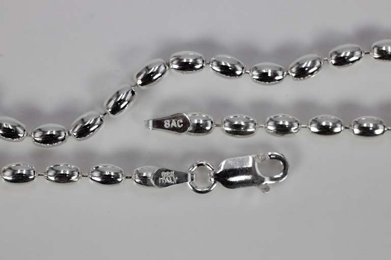 Sterling Silver Italian Oval Ball Bead Chain 3mm 925 Italy Dog Tag Necklace 24"