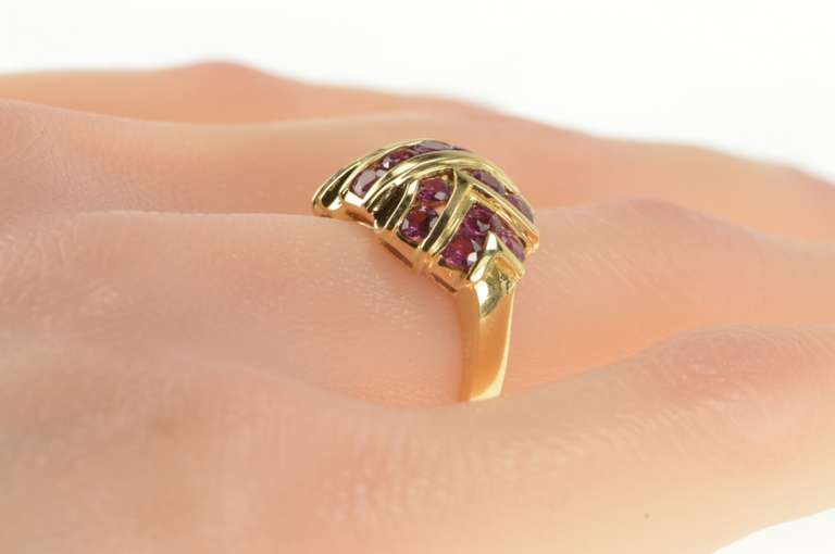 14K Yellow Gold Geometric Ruby Encrusted Domed Statement Ring