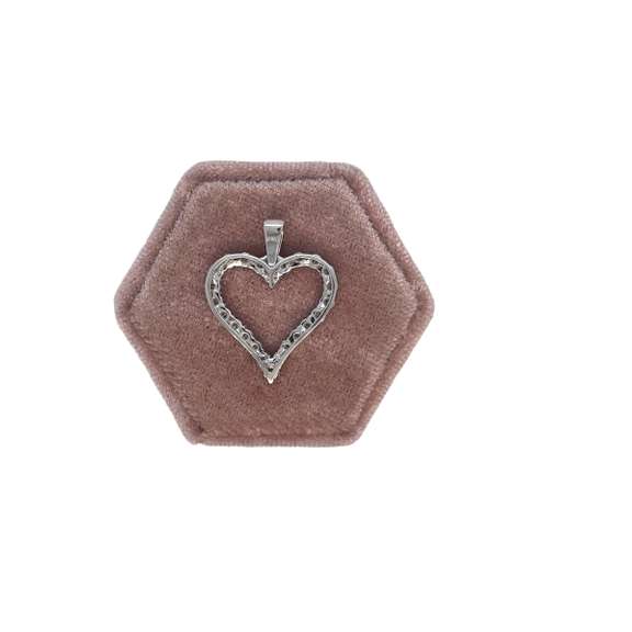 14K WHITE GOLD OPEN HEART CHARM WITH DIAMONDS