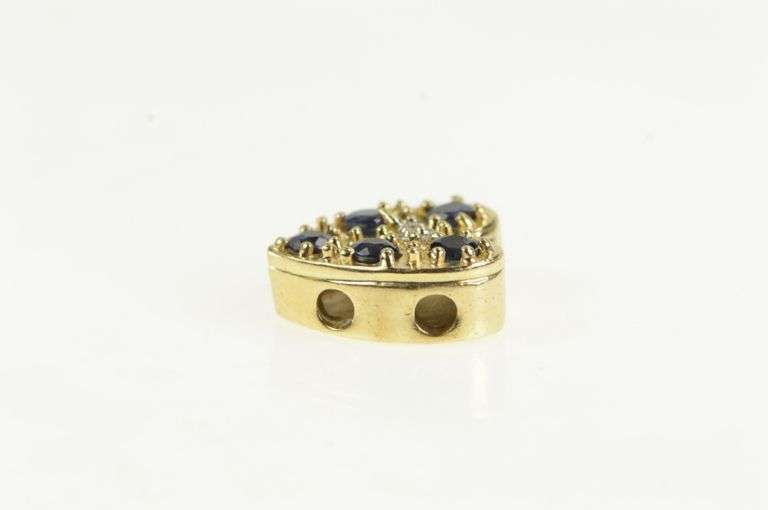14K Yellow Gold Sapphire Diamond Heart Slide Bracelet Charm/Pendant