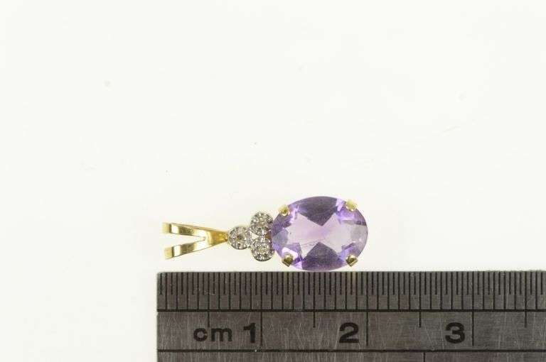 14K Yellow Gold Amethyst Diamond Cluster Accent Vintage Charm/Pendant