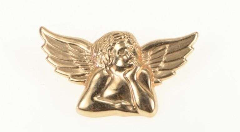 14K Rose Gold High Relief Cherub St Raphael Baby Angel Pendant