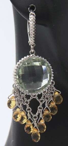 925 Sterling Silver Praisiolite & Citrine Dream Catcher Lever back Earrings
