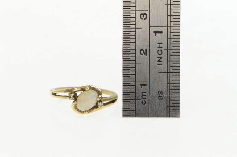 10K Yellow Gold Oval Opal Diamond Accent Vintage Bypass Ring