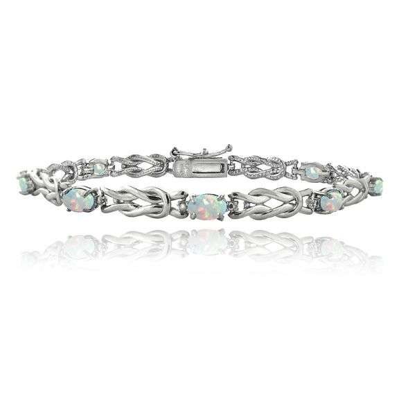 Sterling Silver Created White Opal Bracelet
