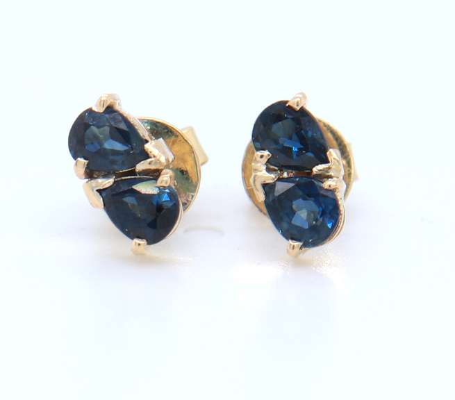 Stunning Yellow Gold Pear Sapphire Cluster Earrings