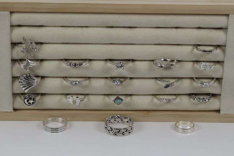 Sterling Silver Curated Ring Assortment Various Sizes & Styles (20 Ring Lot)