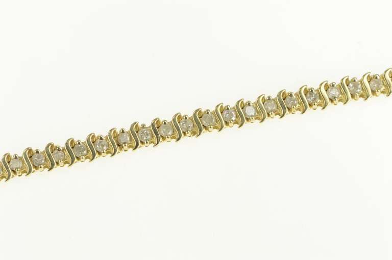 10K Yellow Gold 2.00 Ctw Wavy Link Classic Round Diamond Bracelet