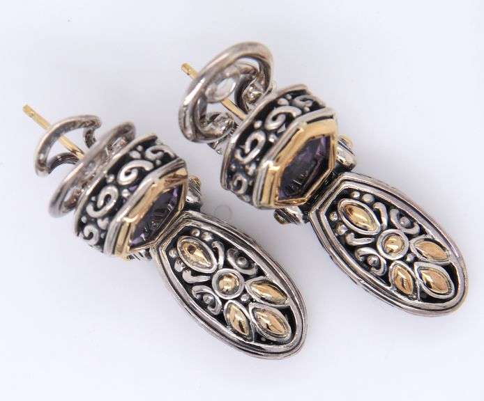 John Hardy Amethyst Two Tone Dangle Earrings