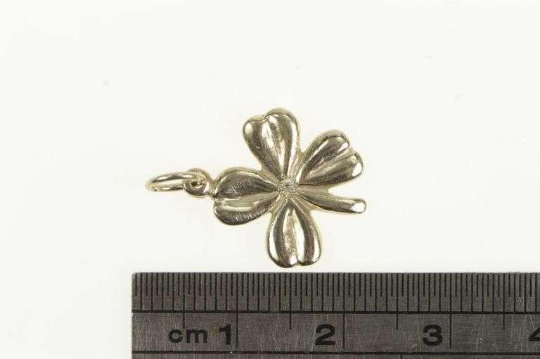 14K White Gold Diamond Shamrock Four Leaf Clover Lucky Charm/Pendant